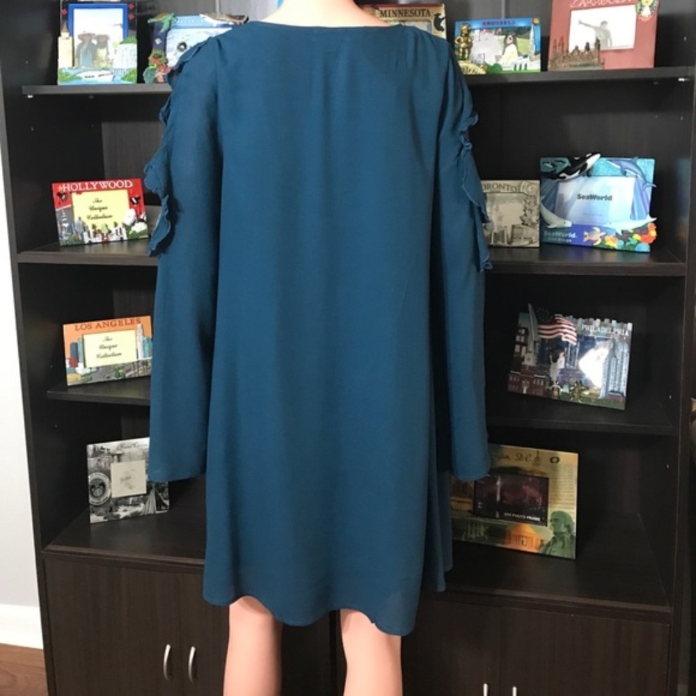 Teal Dress With Ruffles and Mesh Design Detail - Picture 7 of 8